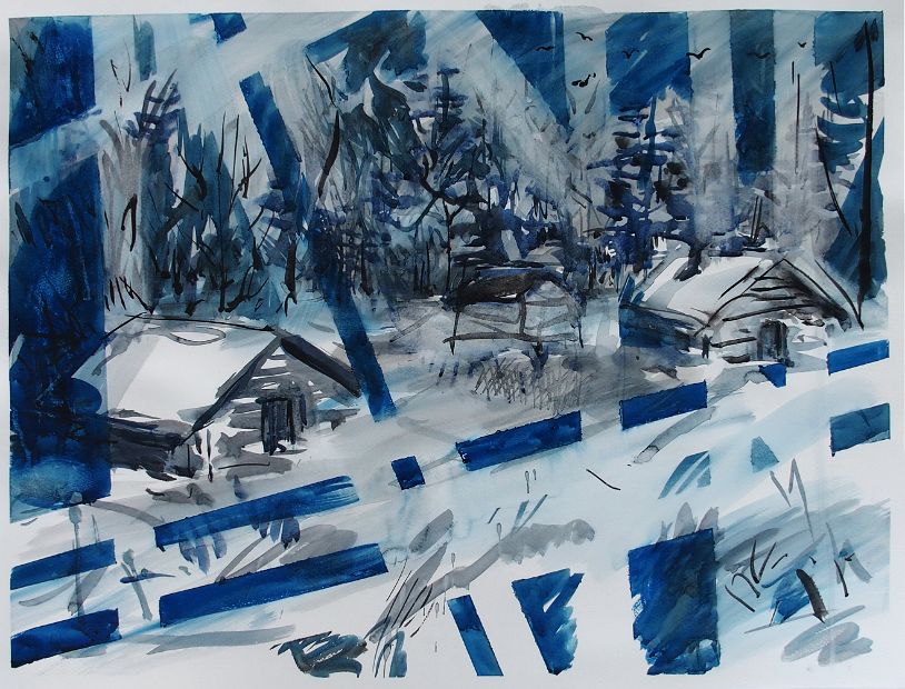 WINTERLAND, Aquarell, 50 x 64 cm